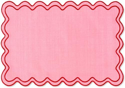 Whaline Pink Red Placemats Embroidered Scalloped Kitchen Place Mats for Wedding Baby Shower Party... | Amazon (US)