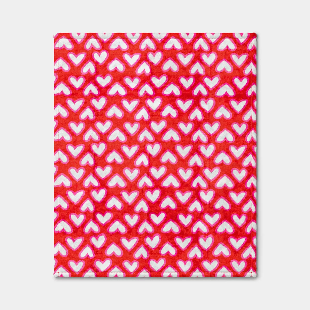 Valentine's Day Linear Hearts Printed Plush Throw Ivory/Pink/Red - Room Essentials™ | Target