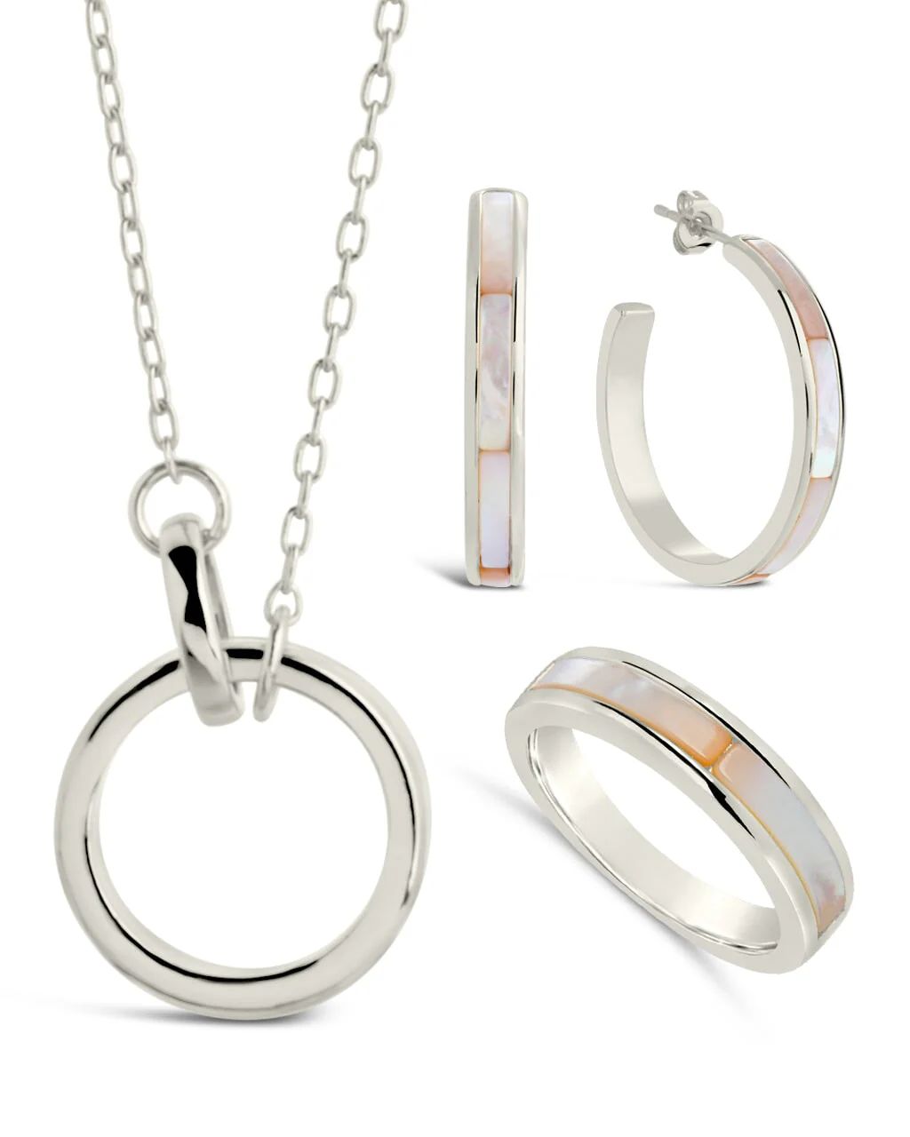 Mother of Pearl Band Ring, Hoop Earrings, & Pendant Necklace Set | Sterling Forever