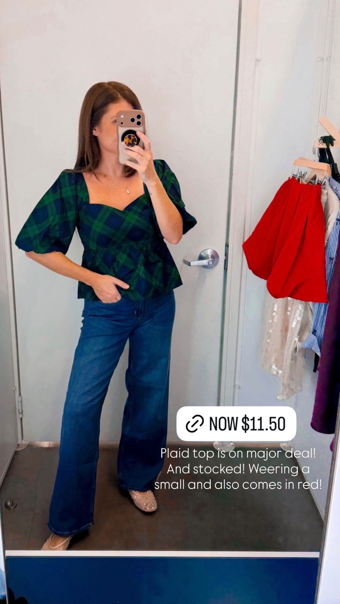 Plaid top is on major deal! And stocked! Weering a small and also comes in red!