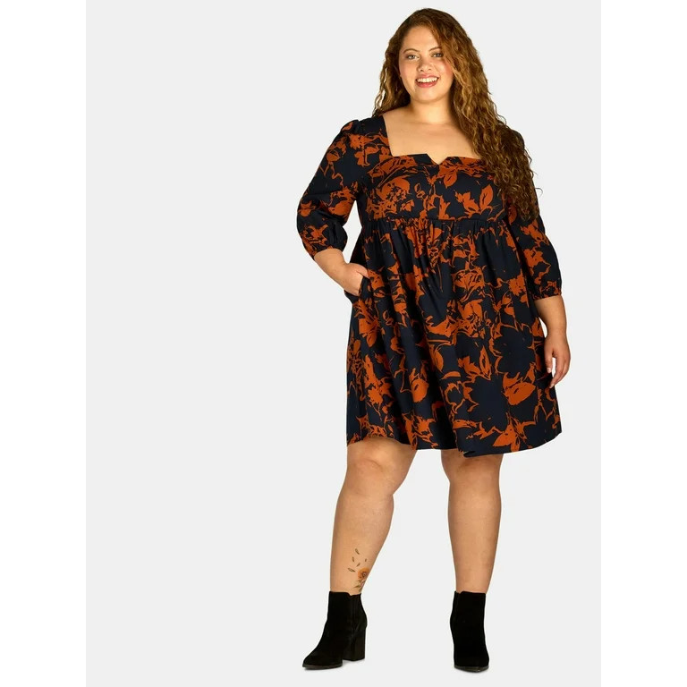 Terra & Sky Women's Plus Size Sweetheart Neckline Mini Dress with 3/4-Length Sleeves, 0X-4X | Walmart (US)