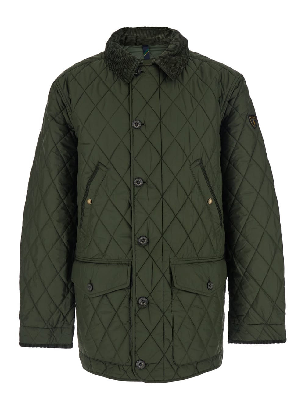 Polo Ralph Lauren Green Jacket With Corduroy Collar And Logo Patch On The Sleeve In Cotton Man | Italist.com US