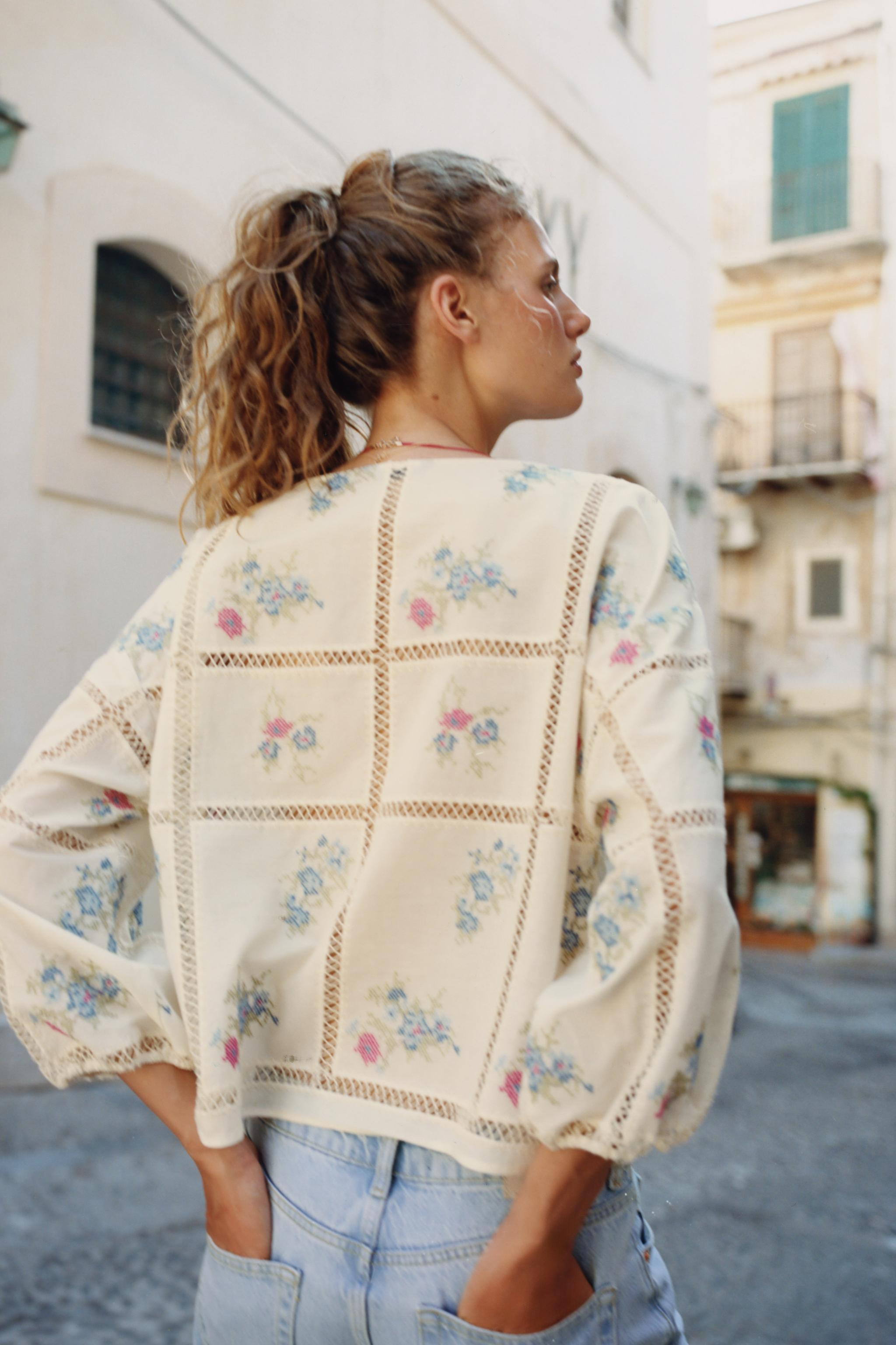 BLOUSE WITH LADDER STITCH AND EMBROIDERY | Zara UK