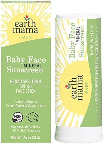 Earth Mama Baby Face Mineral Sunscreen Face + Body Stick SPF 40 | Reef Safe, Non-Nano Zinc, Natural  | Amazon (US)