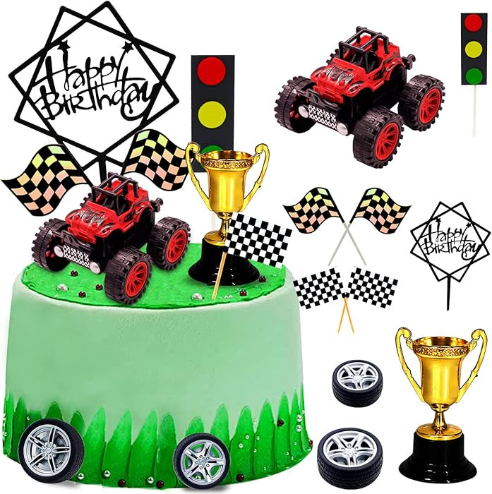 Trucks Cake Topper Truck Cake Decorations Racing Car Birthday Cake Cupcake Topper Decoration for ... | Amazon (US)