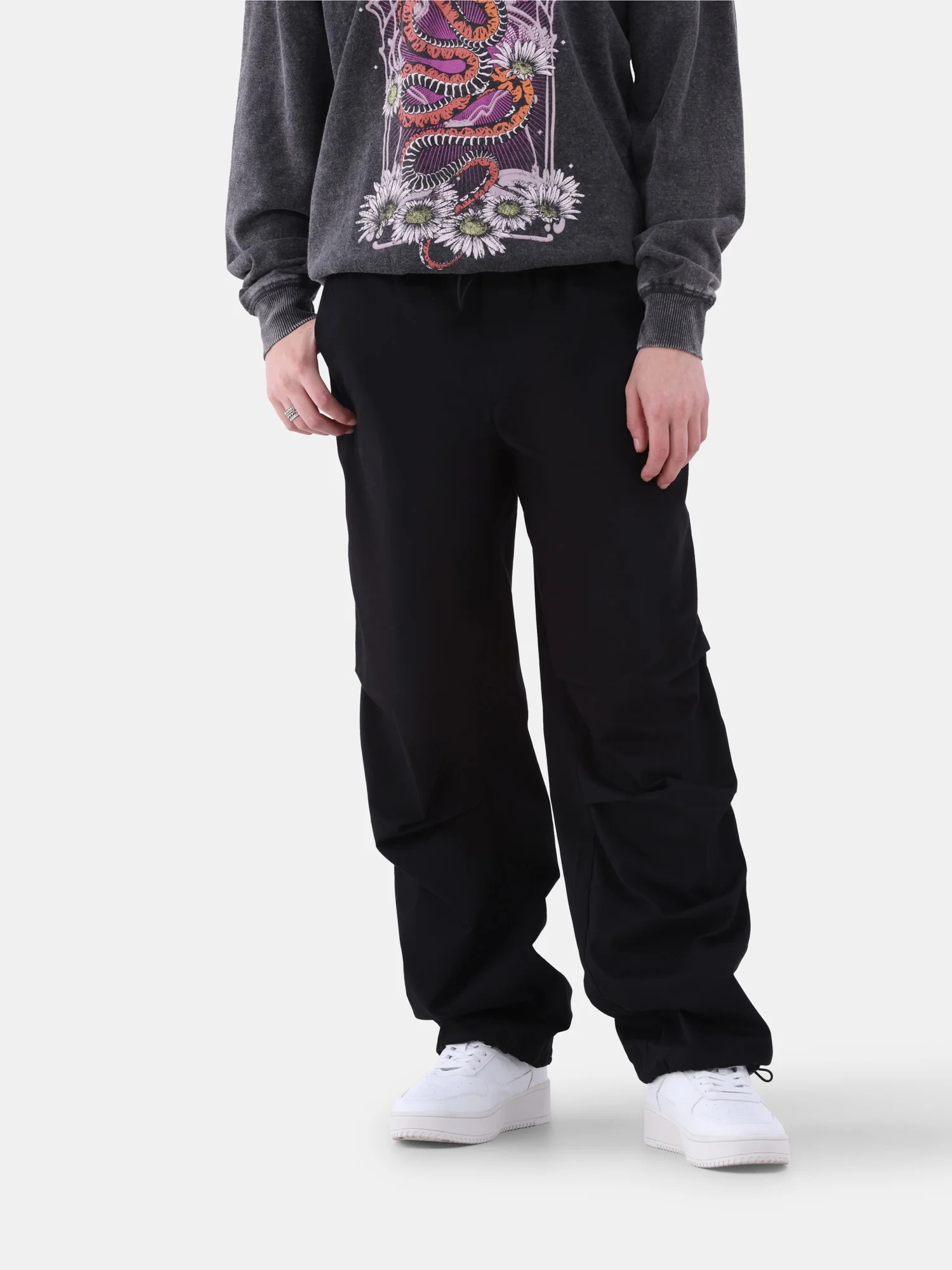 No Boundaries Cotton Parachute Pants, 30" Inseam, Women's and Women's Plus | Walmart (US)