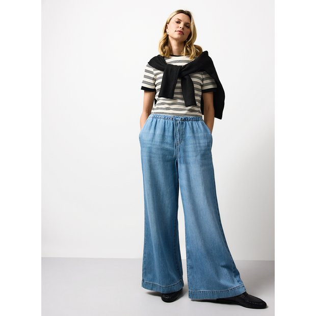 Light Denim Ultra Wide Pull On Joggers 16S | Tu Clothing