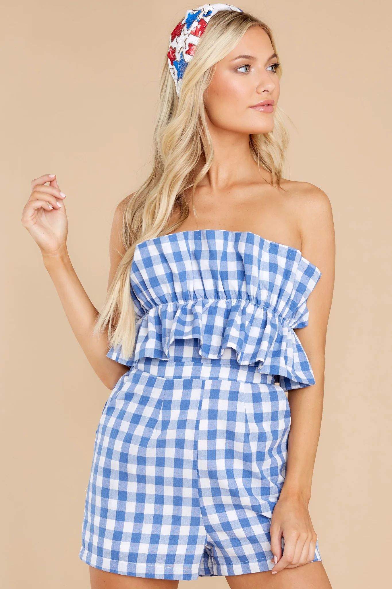 Sweetest Traditions Blue Gingham Romper | Red Dress 