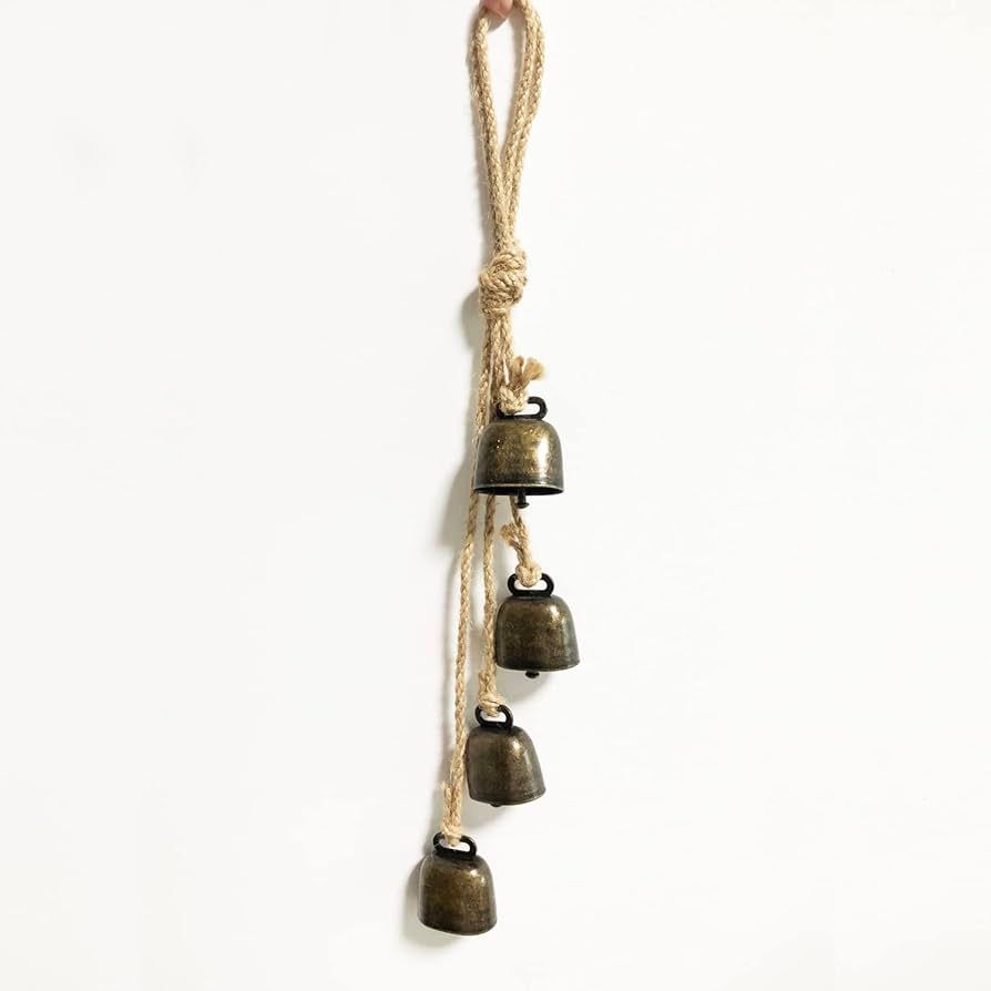 Vintage Bells with Hemp Rope Wind Chimes, Decorative Cow Bells with Jute Hanging Rope, Front Door... | Amazon (US)