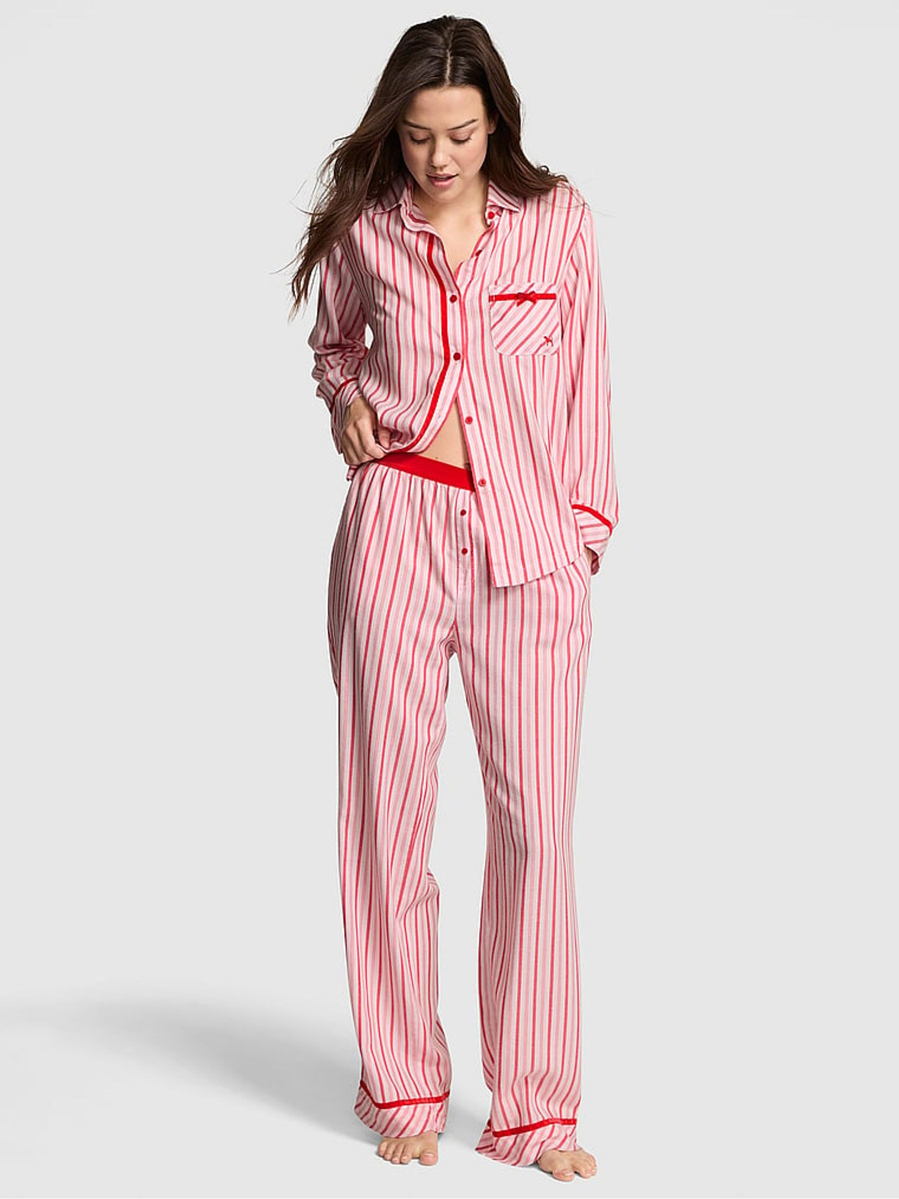 Bright Vermillion Christmas Red Stripes Flannel Pyjamas Set | Victoria's Secret UK