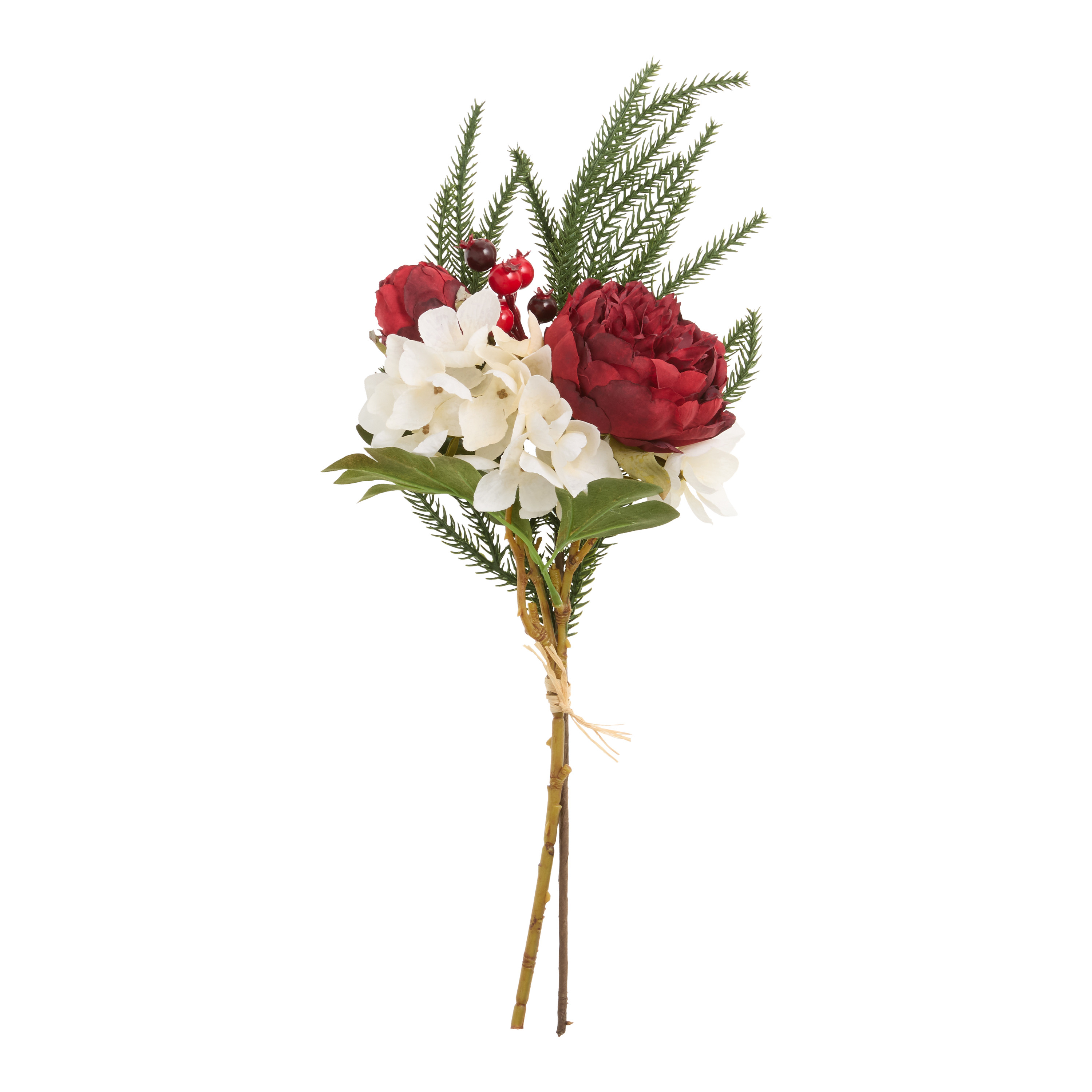 Faux Red Peony and White Hydrangea with Green Cypress Bunch | World Market