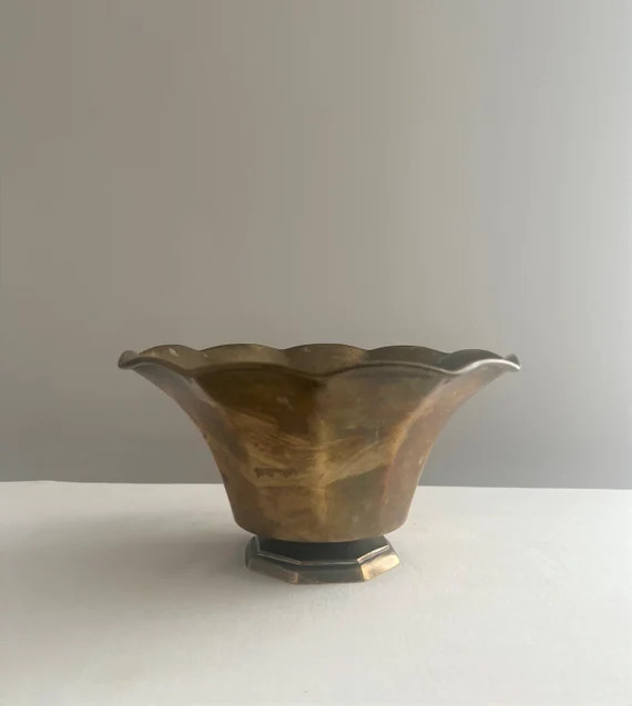 Vintage Structured Brass Footed Bowl 11 Panel Footed Brass Bowl Made in India Brass Decor Bowl Ja... | Etsy (US)