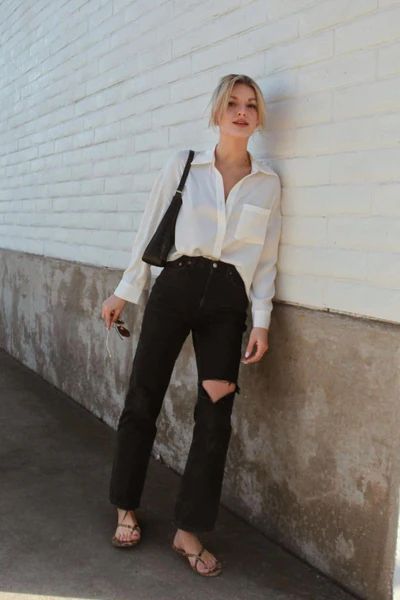 Silky White Button-Up Blouse | J.ING