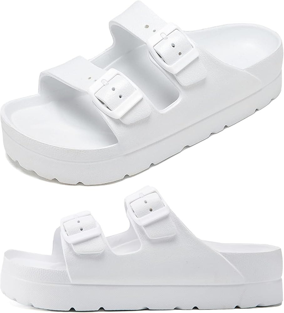 Women's Platform Sandals, Adjustable Buckle Flat Sandals, Comfort Slides with Arch Support, Women... | Amazon (US)