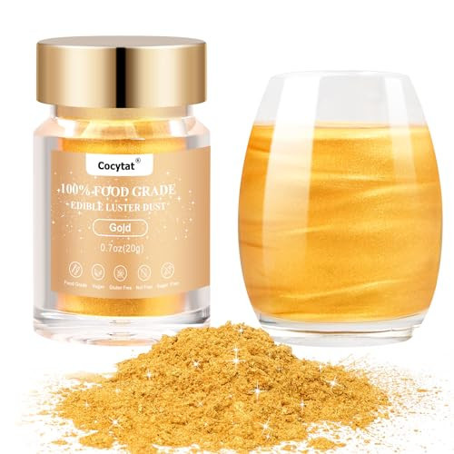 Gold Edible Glitter for Cocktails, Bulk 20g 0.7oz Gold Luster Dust Edible Power Shimmer Food Grade for Drinks Chocolate Cake Decoration Baking | Amazon (US)
