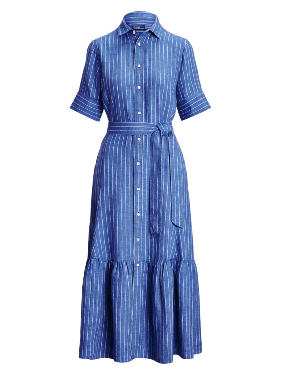 Belted Yarn-Dyed Stripe Linen Shirtdress | Saks Fifth Avenue