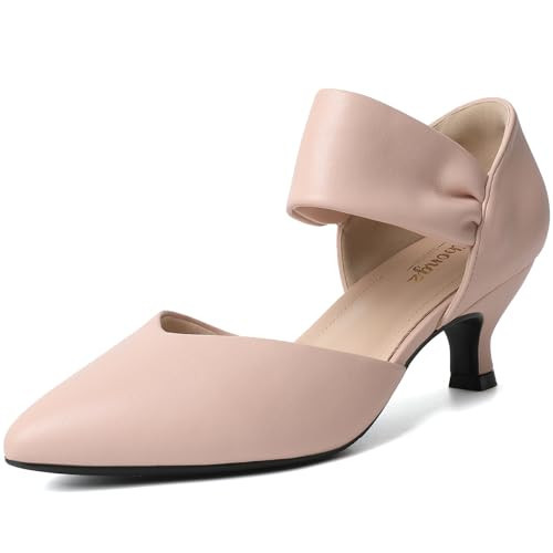 RIBONGZ Pink Kitten Heels for Women Closed Toe Comfortable Low Heels Pointed Toe Sexy Prom Slip on Pumps Wedding Bridal Party Dress Shoes 9.5 | Amazon (US)