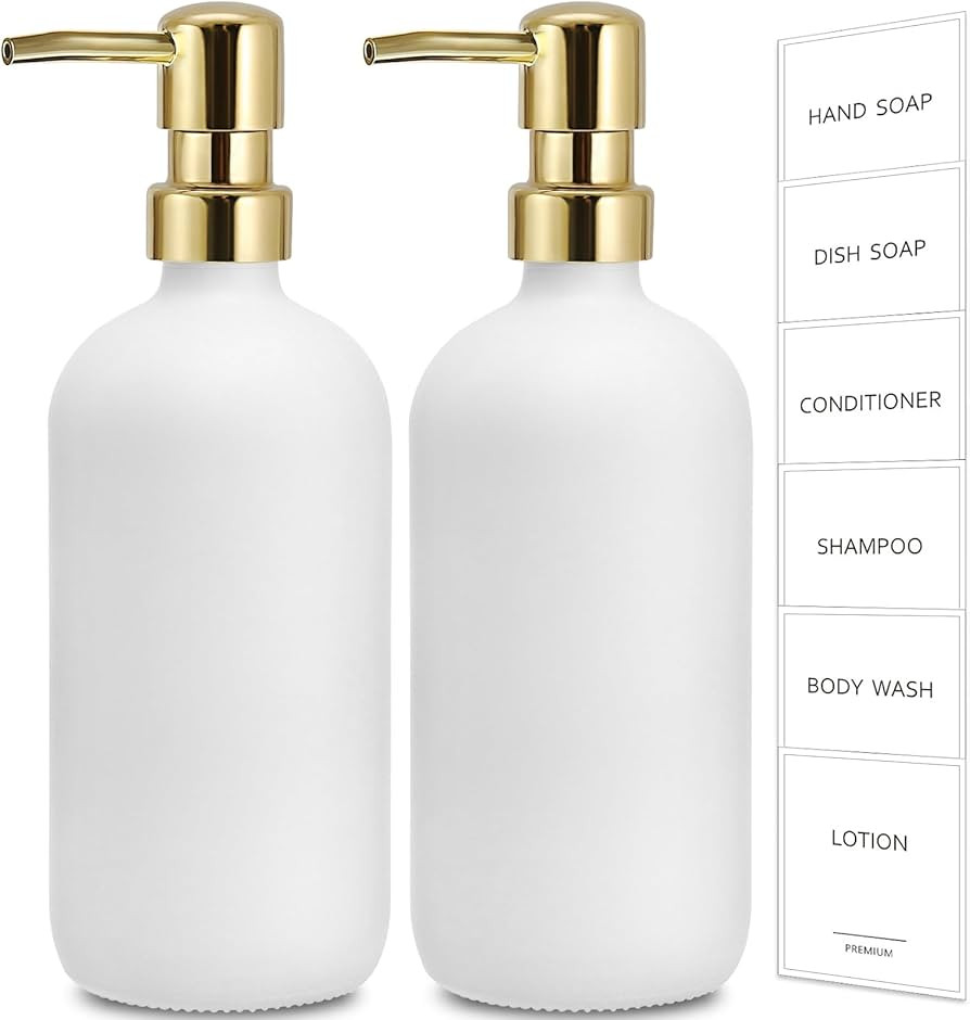 GMISUN White Soap Dispenser, 2 Pack Glass Hand Soap Dispensers Bathroom with Gold Pump, 17 Fl Oz ... | Amazon (US)