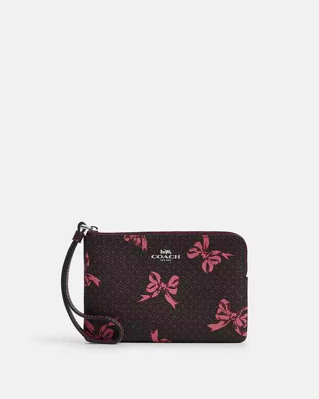 Corner Zip Wristlet With Bow Print | Coach Outlet US