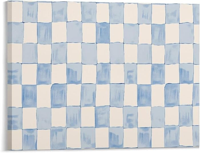 SNRLZUY Wall Art Decor, Blue White Checkered Picture Canvas Print Wall Art Framed Poster Painting... | Amazon (US)