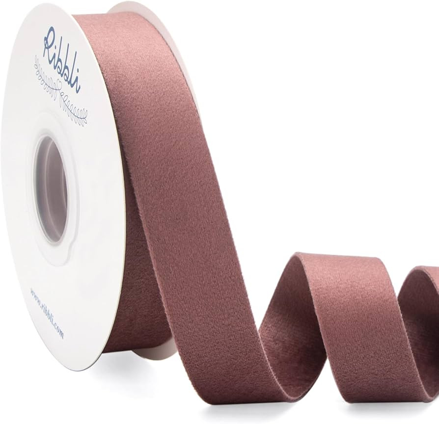 Ribbli Rosy Mauve Velvet Ribbon Double Faced 1 Inch 10-Yard Spool Mauve Ribbon Use for Christmas Tre | Amazon (US)