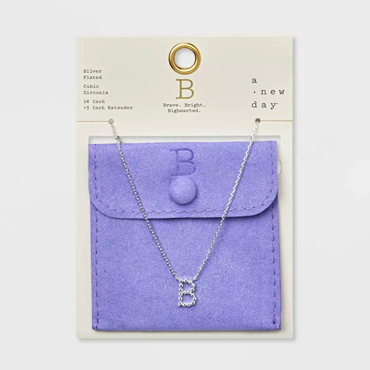 Silver Plated Cubic Zirconia Initial Pendant Necklace - A New Day™ Silver | Target