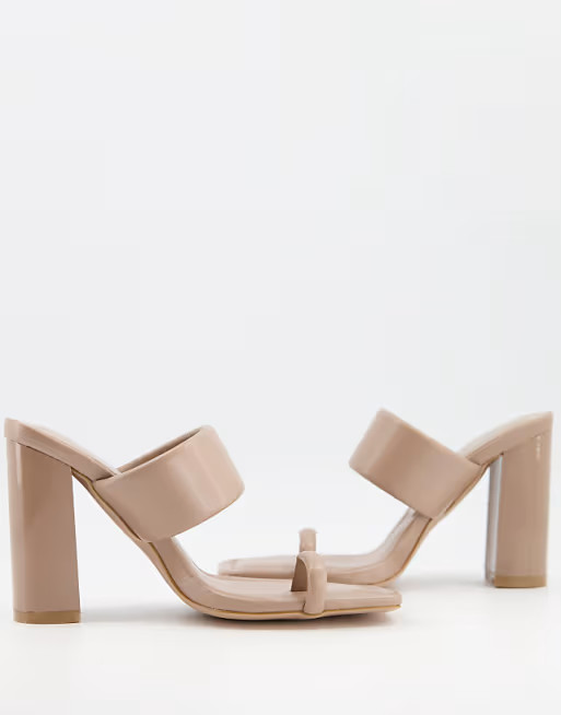 Simmi London Wide Fit Tour padded mules with toe loop in dark beige | ASOS (Global)