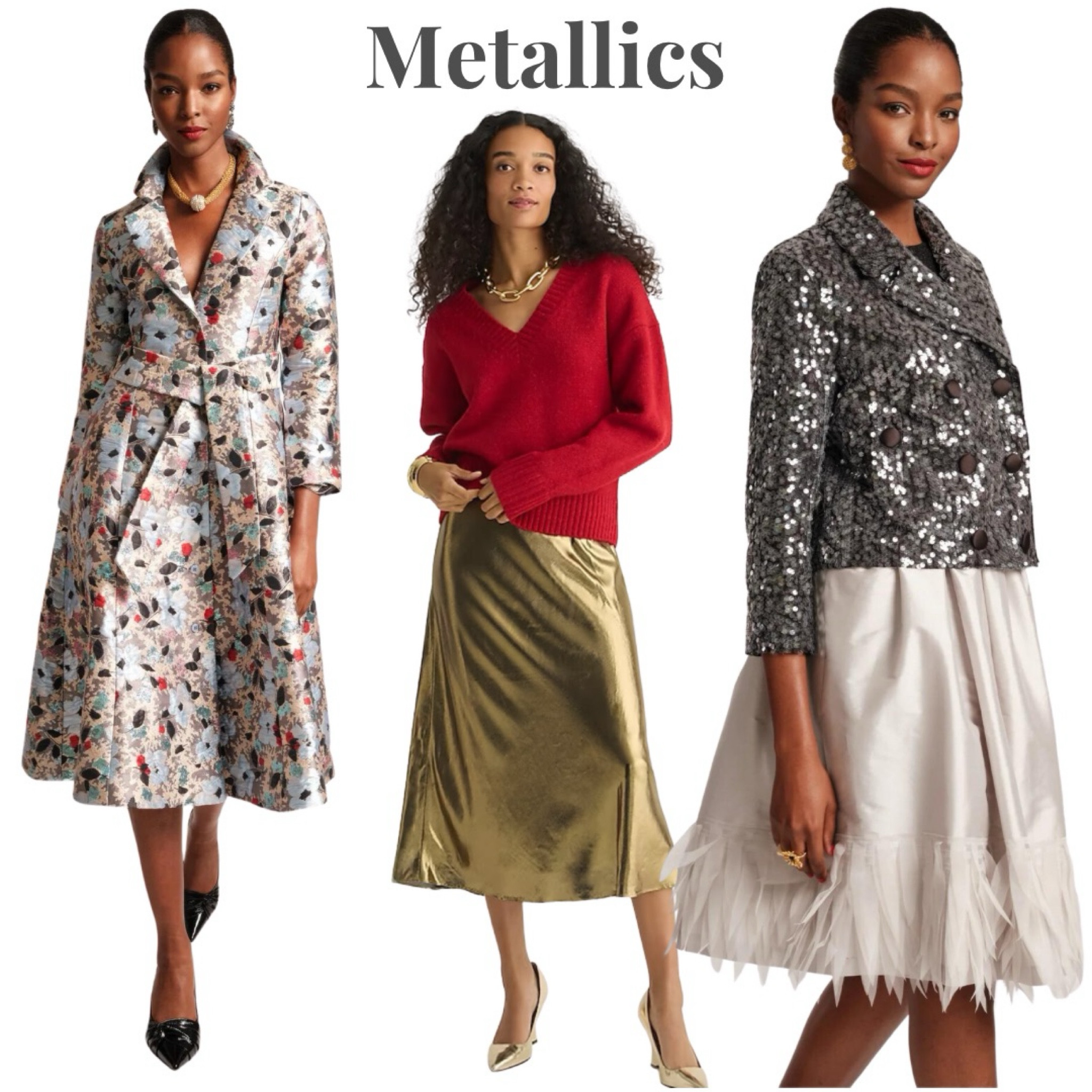 Metallics are one of the hottest trends for this holiday season! Make sure to incorporate them into your Thanksgiving outfit, fall outfits, holiday outfits and/or on Christmas! 

#LTKSeasonal #LTKHoliday #LTKstyletip