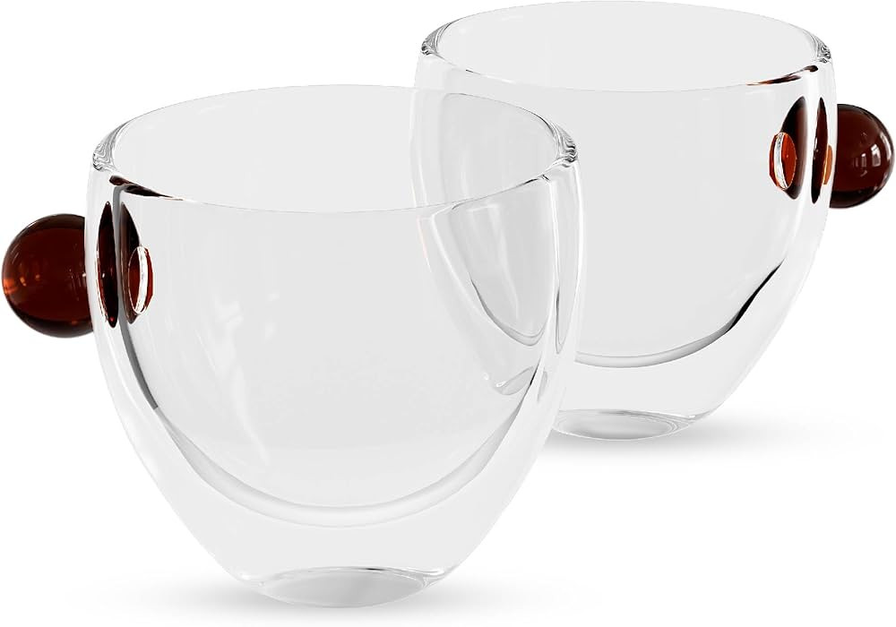Elle Decor Double Wall Glass Coffee Mugs with Colored Handle | Set of 2 | 9-Oz Wide Mouth Glass M... | Amazon (US)