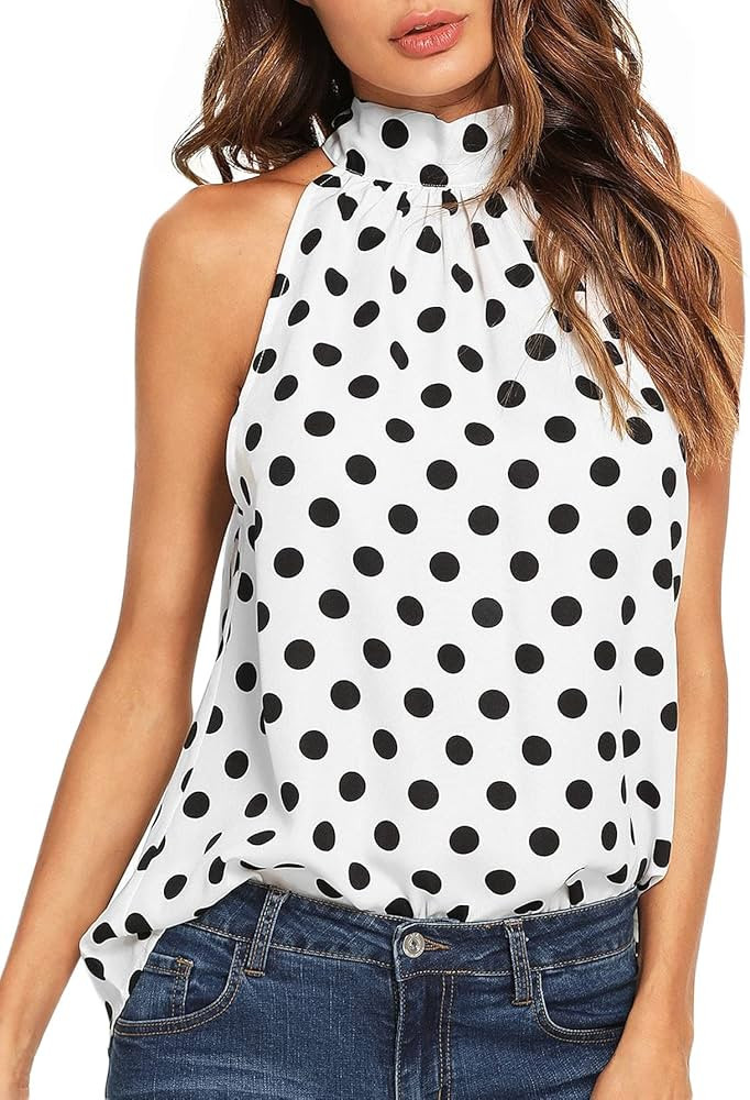 Verdusa Women's Casual Sleeveless Keyhole Tied Back Mock Neck Blouse Top | Amazon (US)