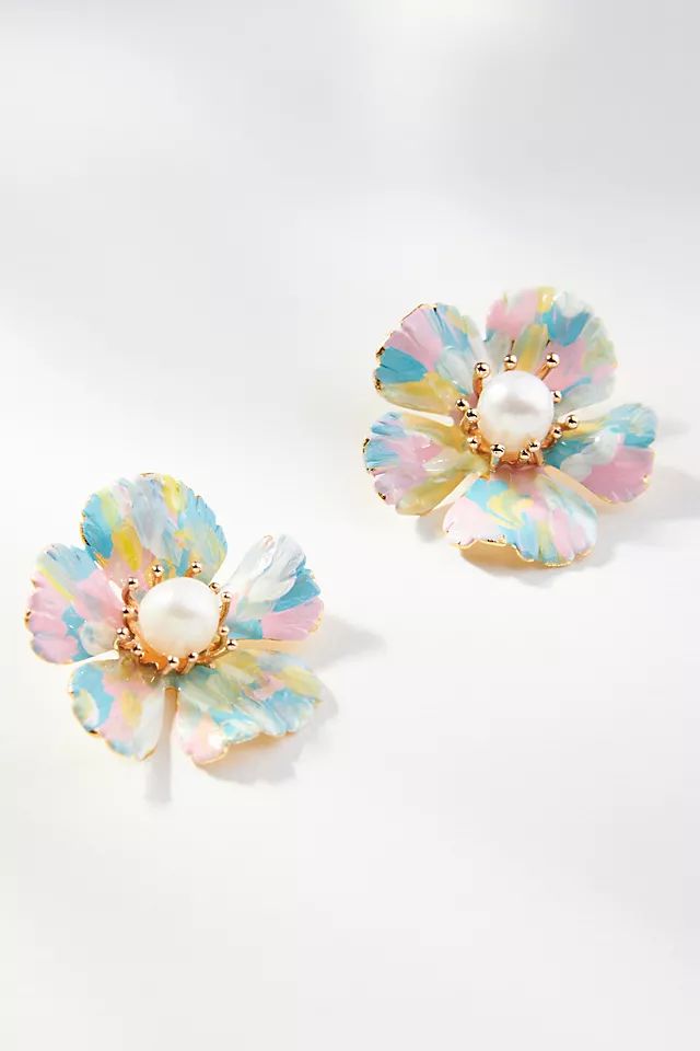 The Pink Reef Hand-Painted Pearl & Flower Earrings | Anthropologie (US)