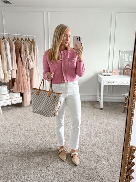 Today’s outfit of the day! These white jeans have been a best seller this week. I’ve had them for 2 years and they’re my most worn jeans! They’re comfortable enough to sit in 😉 I’m wearing a size 28! 

Pink sweater- size small 

#LTKSeasonal