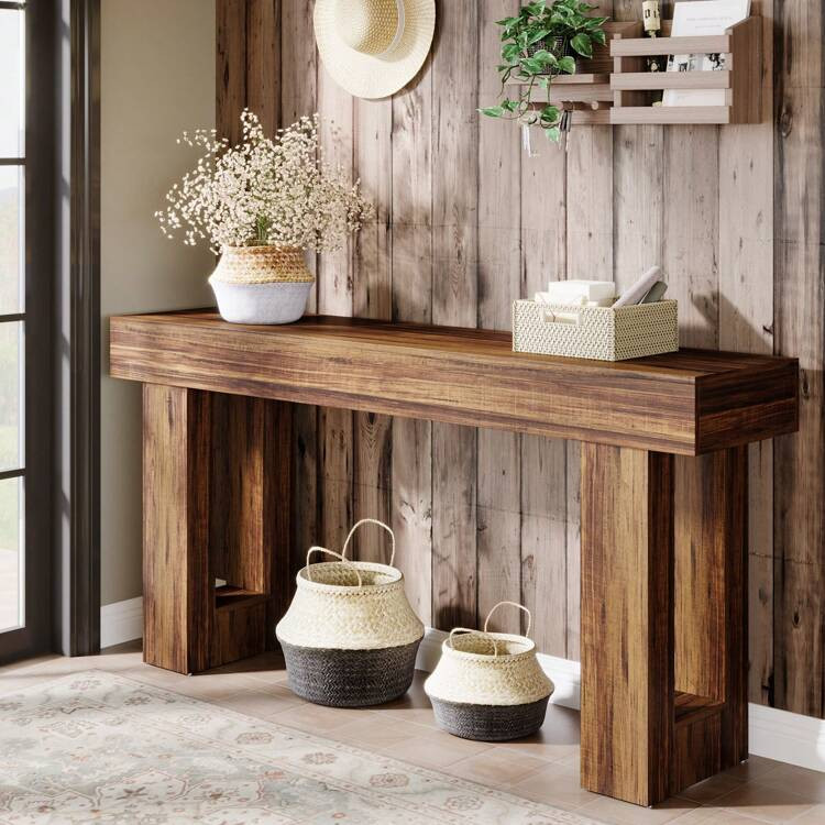 LITTLE TREE Farmhouse Console Table, 63-Inch Long Wooden Sofa Table Behind The Couch, Narrow Entryway Table For Entrance, Hallway, Living Room, Brown | SHEIN