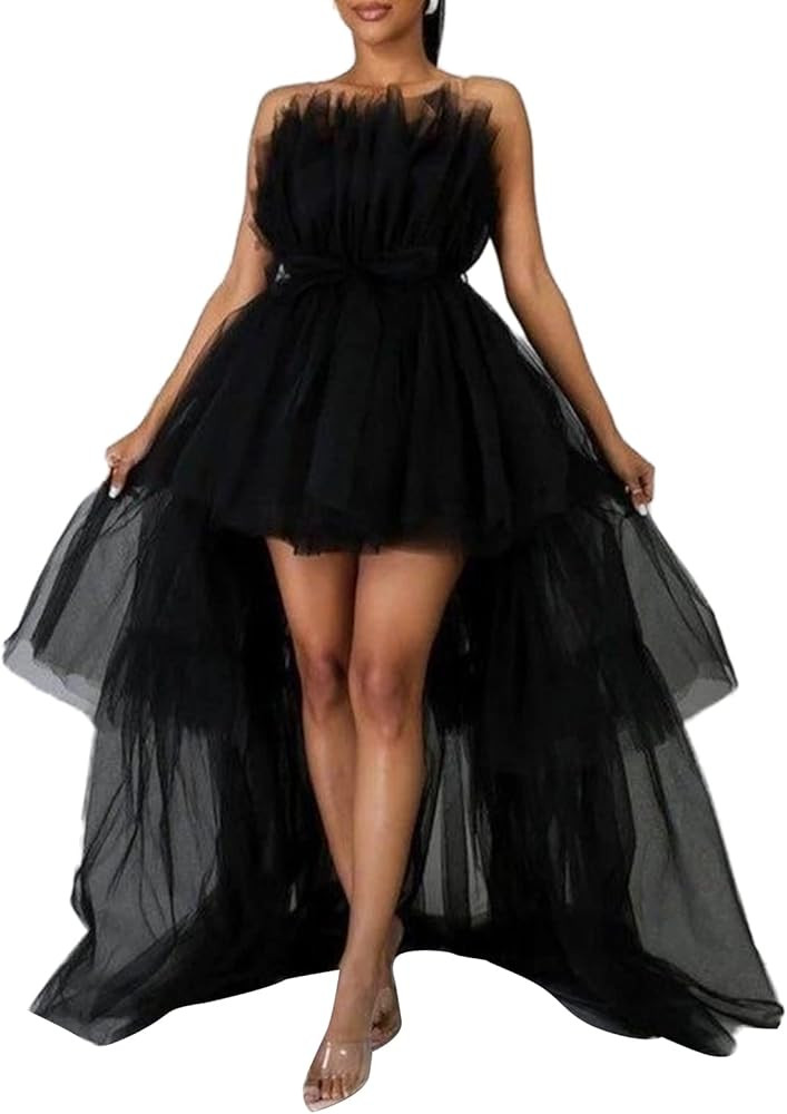 High Low Tulle Prom Dress for Women Elegant Off The Shoulder Flowy A-Line Mini Dress Cocktail Par... | Amazon (US)