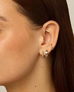 PAVOI 14K-18K Yellow Gold Plated Sterling Silver Posts Three Pairs Small Hoop Earrings for Women ... | Amazon (US)