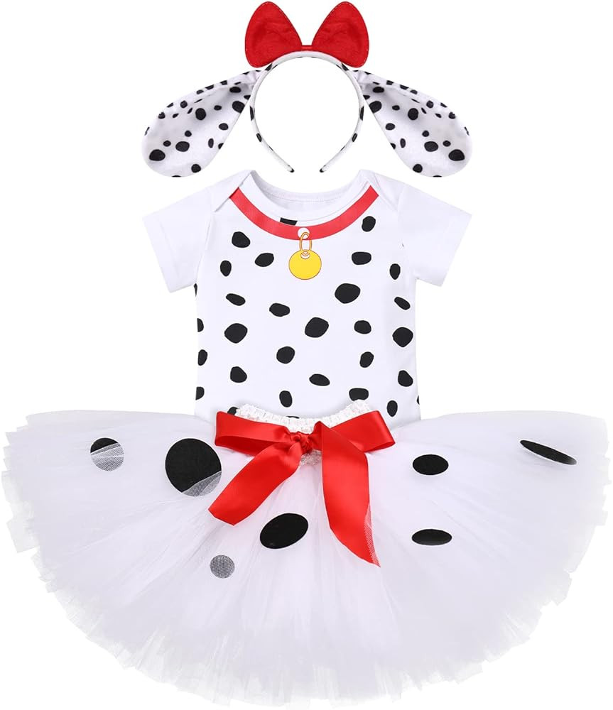 IBTOM CASTLE Dalmatian Dog 1st Birthday Baby Girls Outfit Paw Print Romper+Tutu Skirt+Dog Ears Pr... | Amazon (US)