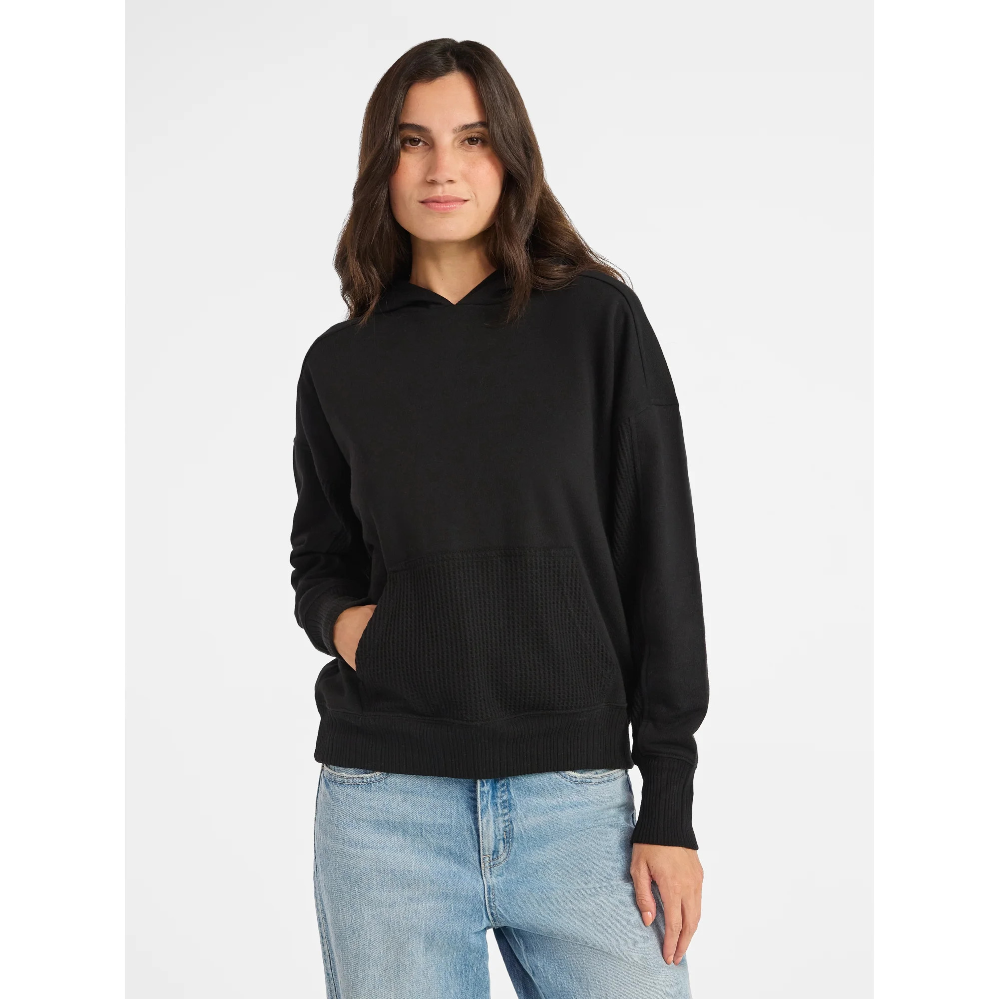 Time and Tru Waffle Pocket Mixed Media Hoodie, Size XS-XXXL | Walmart (US)