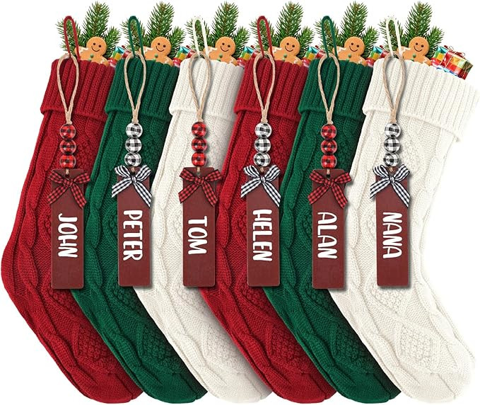 6PACK LumaBria18Inch Cable Knitted Personalized Christmas Stockings, Personalized Hanging Stockin... | Amazon (US)