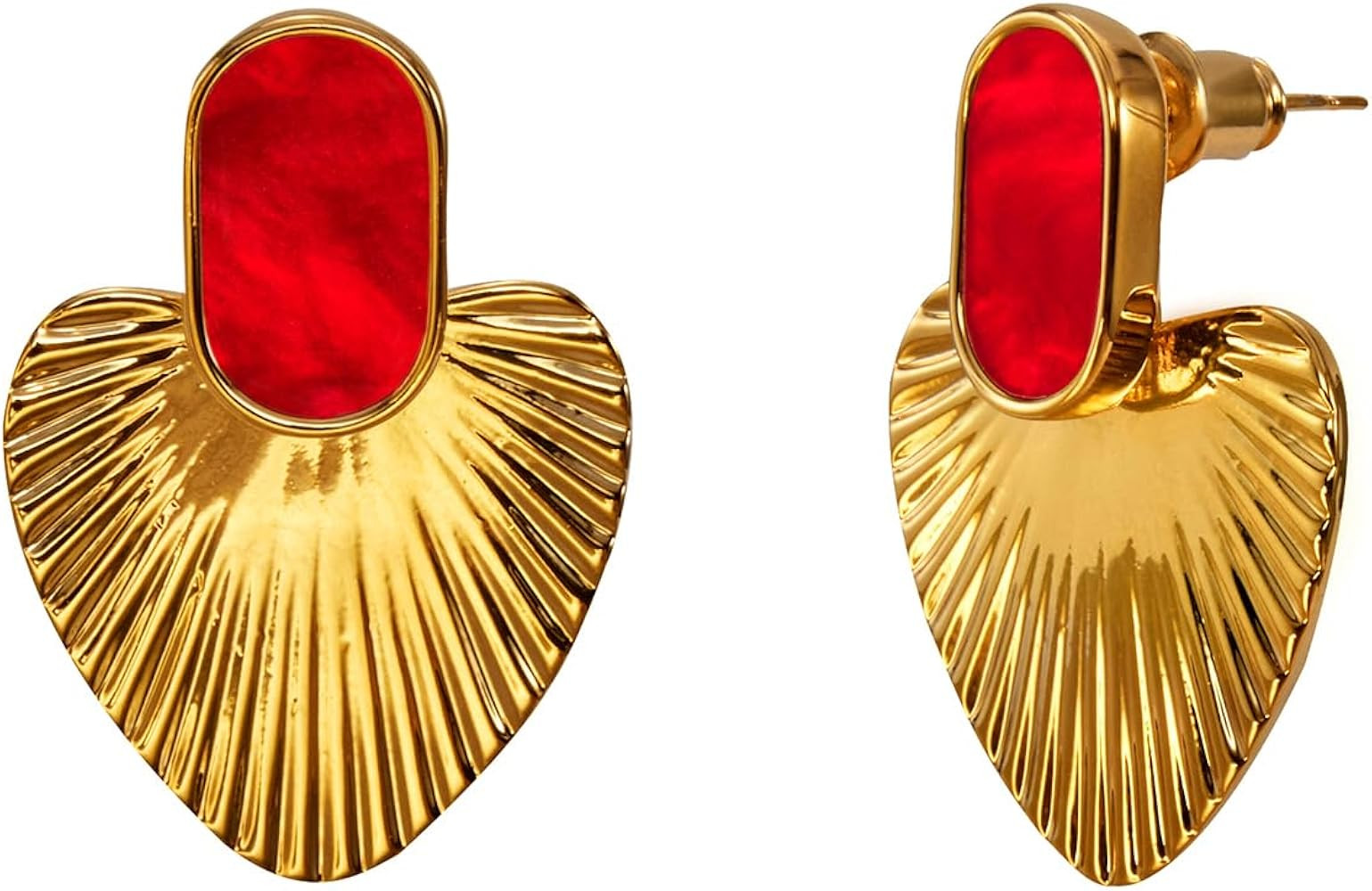 Black/White/Red/Green/Pink/Beige gold earrings for women-24K Gold Plated Heart Statement Earrings... | Amazon (US)