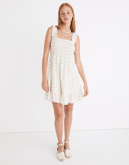 Lucie Smocked Tank Mini Dress in Textural Clipdot | Madewell
