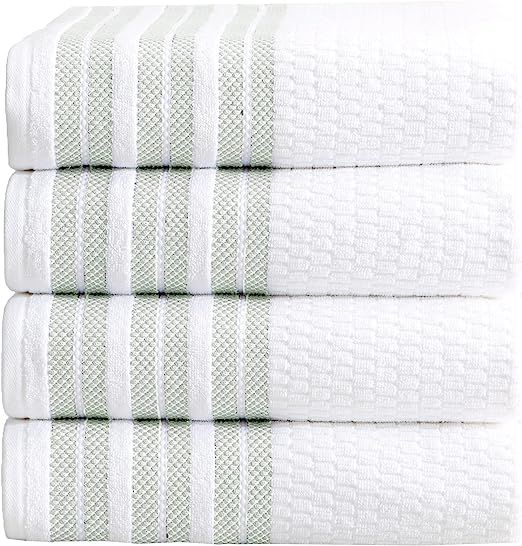 4-Piece Bath Towel Set. 100% Cotton Popcorn Textured Striped Bathroom Towels. Quick Dry and Absor... | Amazon (US)