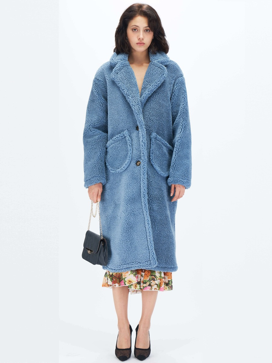 SHEIN Notch Collar Single Breasted Teddy Coat | SHEIN