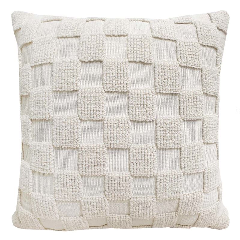 Tan Tufted Checkered Outdoor Throw Pillow, 18" | At Home