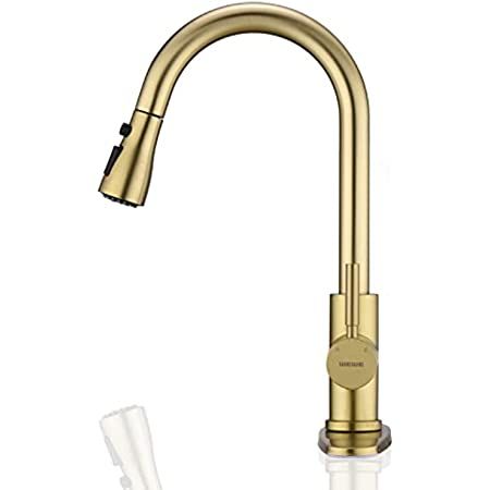 Gold Kitchen Sink Faucet with Pull Out Sprayer, Brushed Gold Copper Single Handle 1 Hole Pull Down K | Amazon (US)