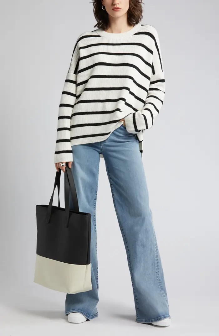 Stripe Oversize Organic Cotton & Wool Crewneck Sweater | Nordstrom