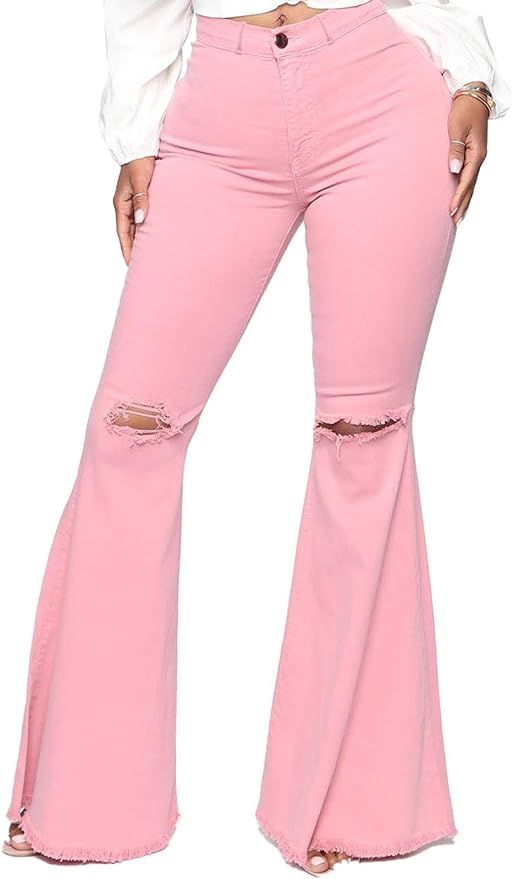 YouSexy Women's Flare Bell Bottom Jeans Destroyed Flare Denim Pants 70s Outfits for Women | Amazon (US)
