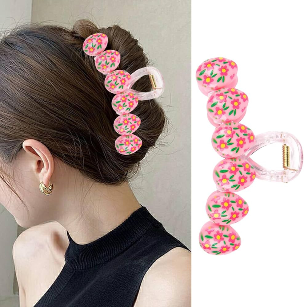 Easter Hair Clips for Women Large Pink Egg Claw Clips Cute Egg-Shape Strong Hold Flower Hair Barr... | Amazon (US)