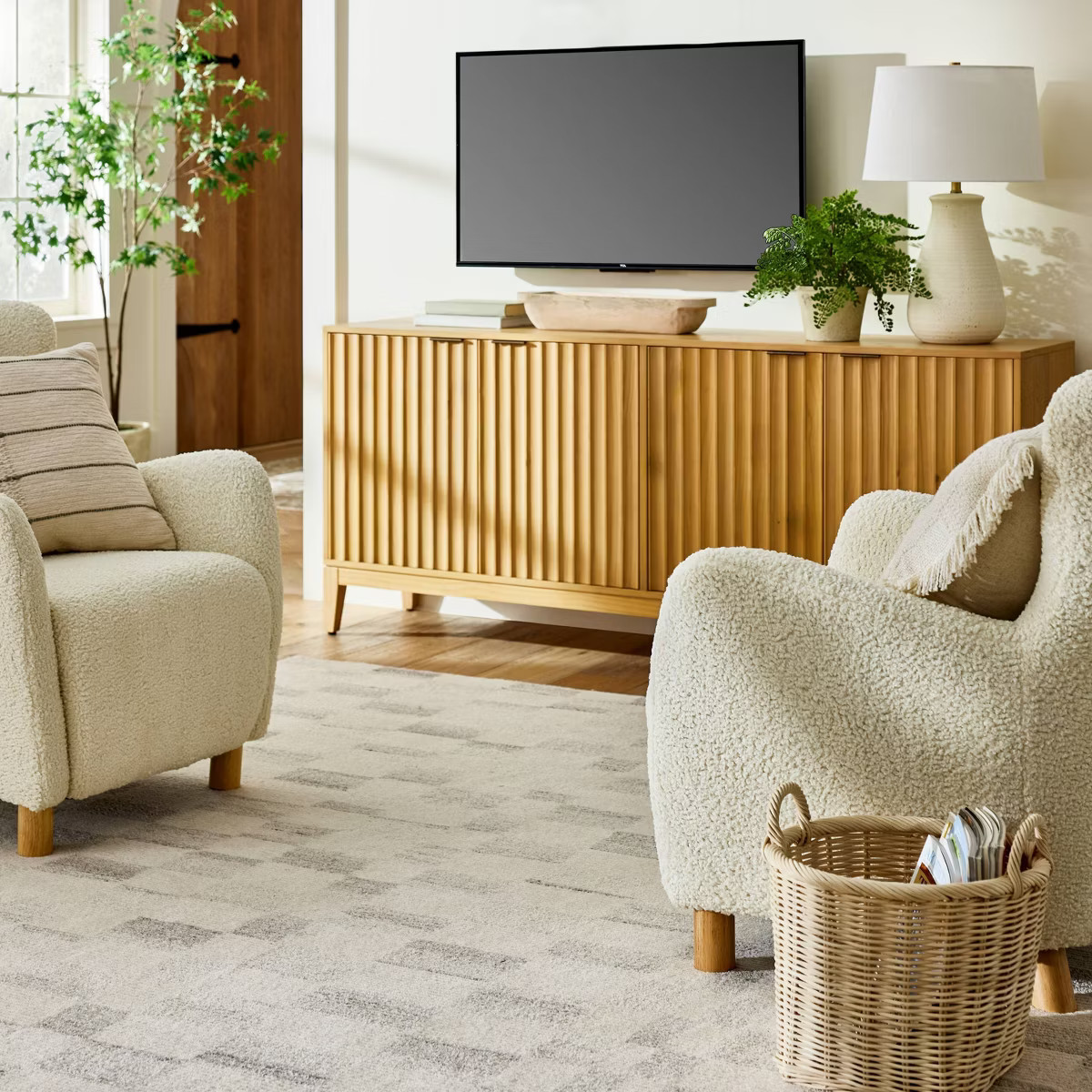 Thousand Oak Wood Scalloped TV Stand for TVs up to 70" Brown - Threshold™ designed with Studio ... | Target