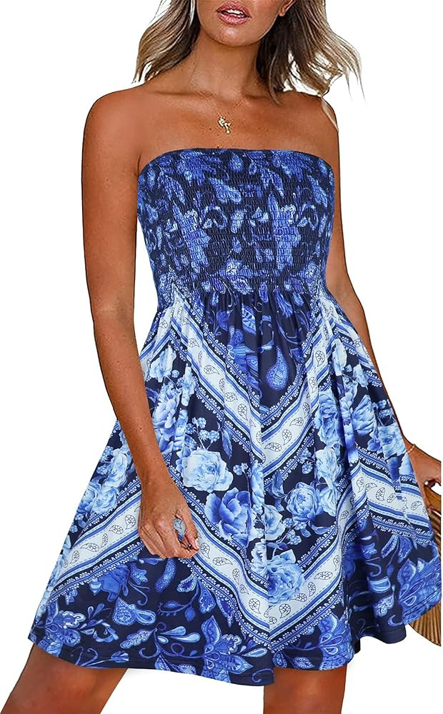 CHICALLURE Summer Dresses for Women Beach Casual Sundress Strapless Off Shoulder Cover Ups | Amazon (CA)