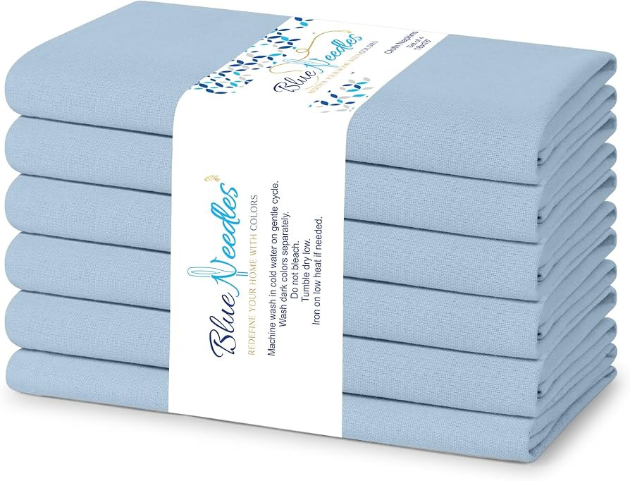Blue Needles Solid Cloth Napkins Set of 6 Ice Blue 100% Cotton Dinner Napkins 18x18 inches - Soft... | Amazon (US)